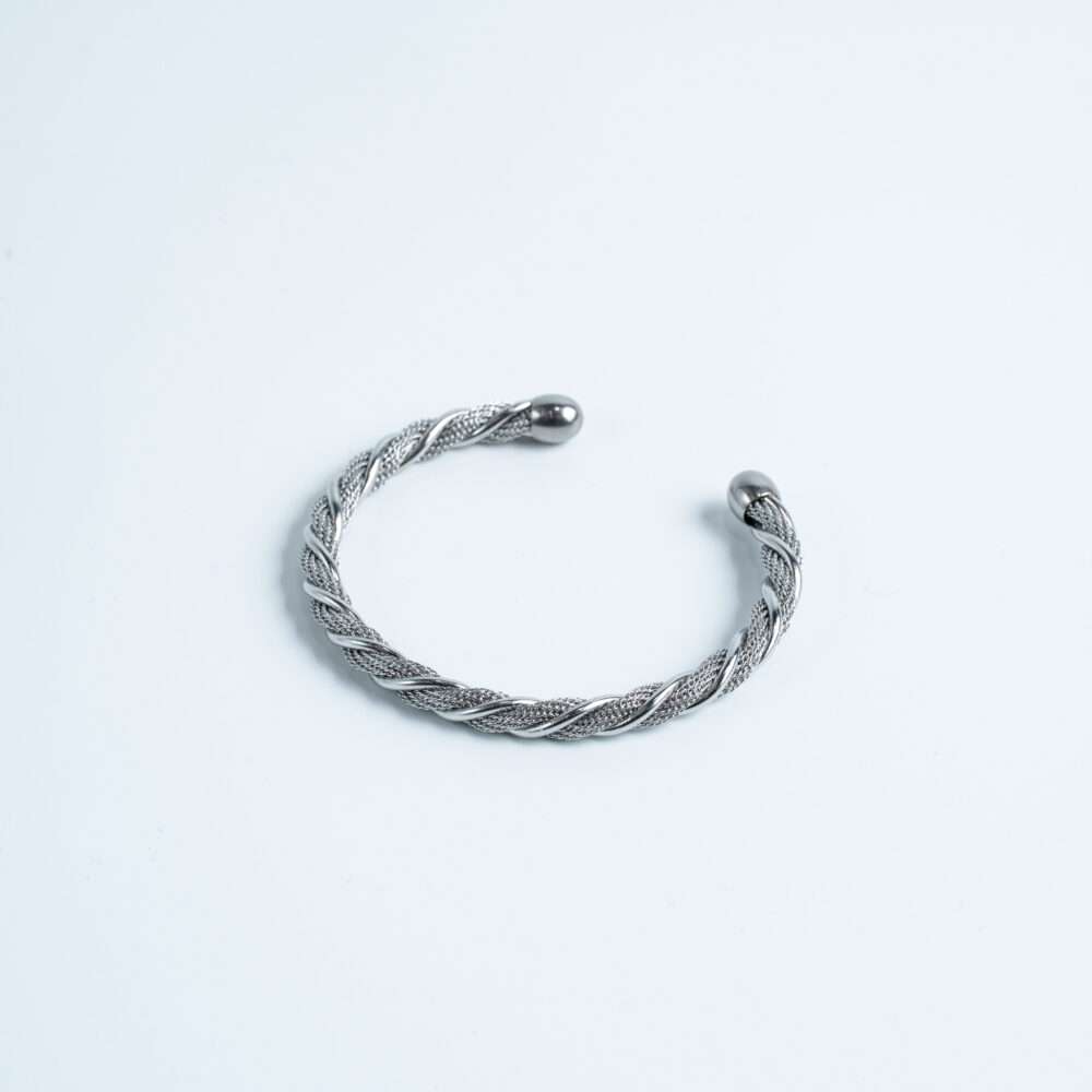 Silver Braided Rope Cuff Bracelet