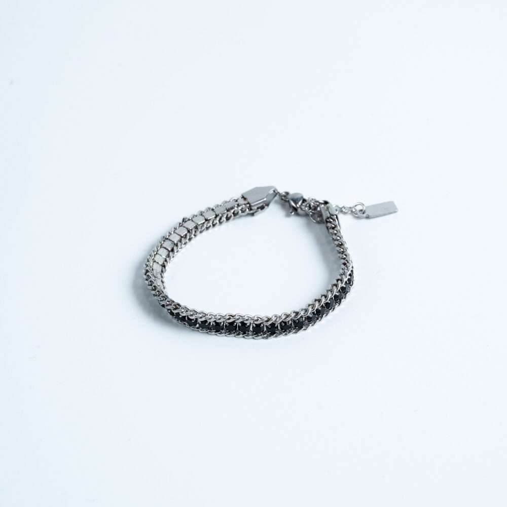 Silver & Black Layered Chain Bracelet
