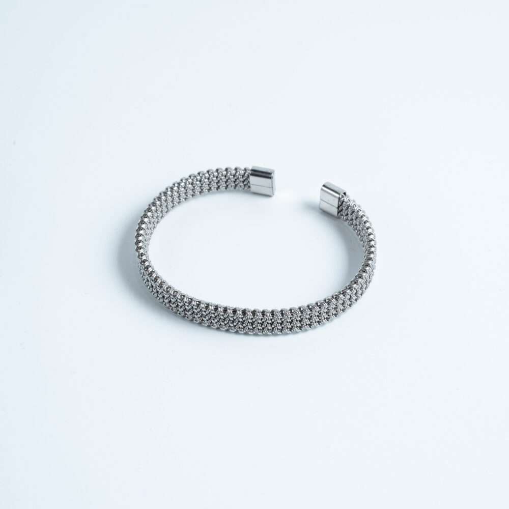 Silver Woven Texture Cuff Bracelet