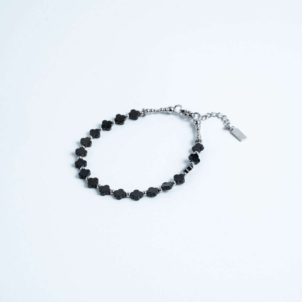 Black Floral Bead Bracelet