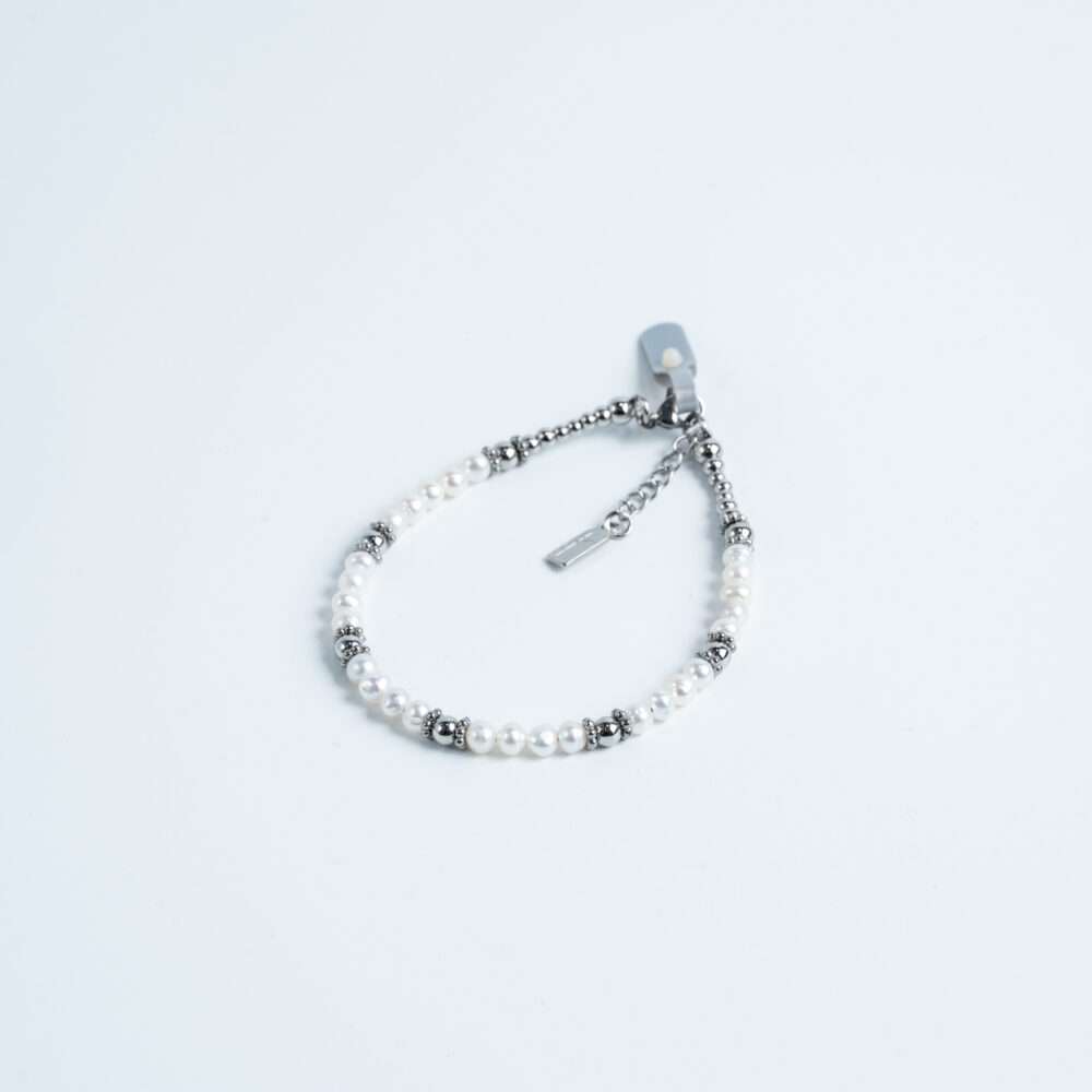 White Beaded Bracelet Silver Detail