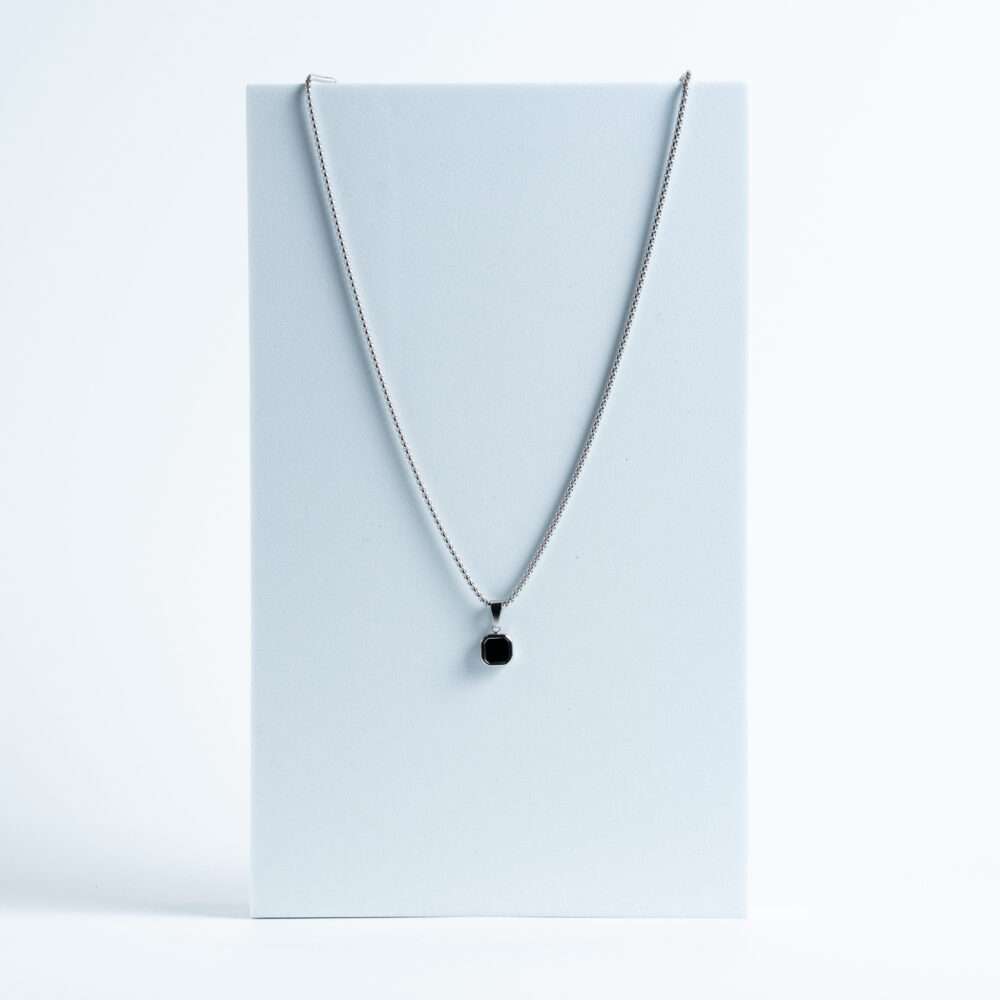 Silver Black Square Pendant Necklace