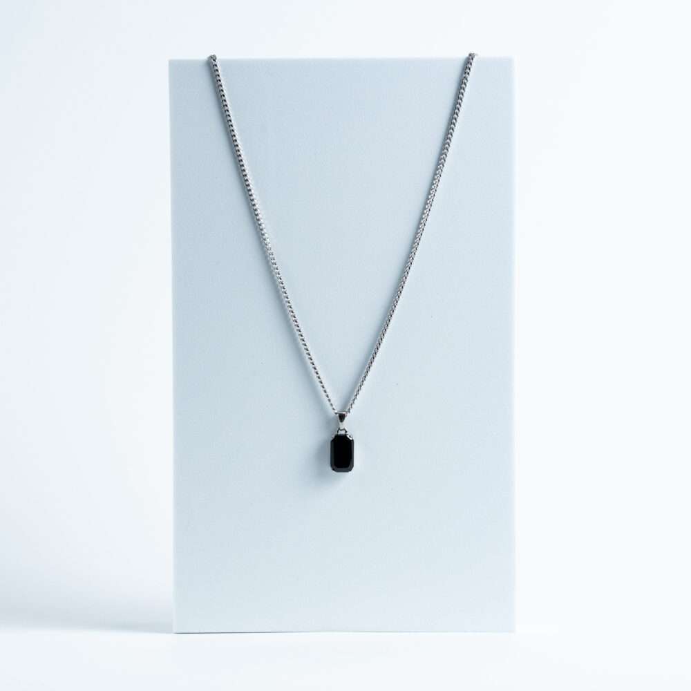 Silver Black Rectangular Pendant Necklace