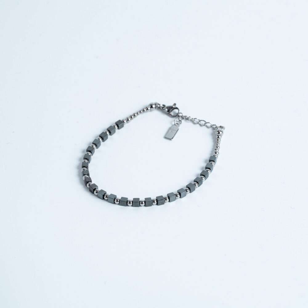 Graphite Cube Bead Bracelet